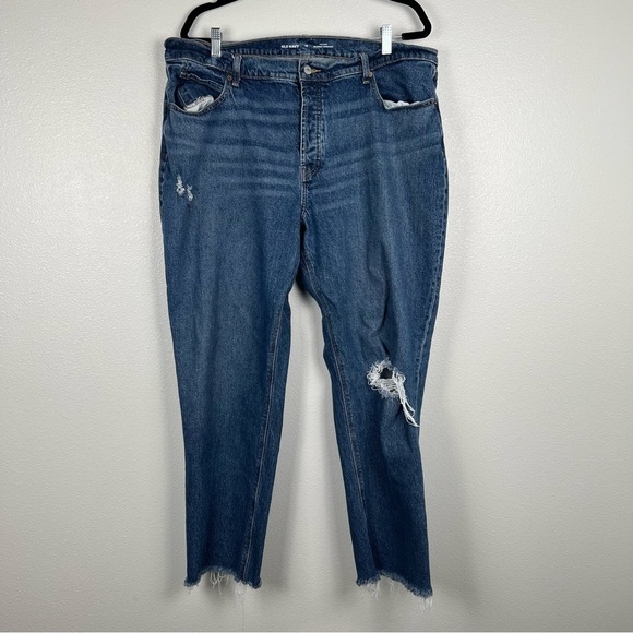 OLD Navy High‎ Rise Slouchy Straight Distressed Jeans Sz 16 - Picture 1 of 6